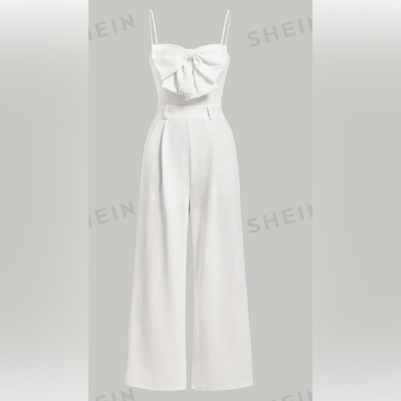 NWT SHEIN Mod Bow Front Cami Jumpsuit White -Size XS - Picture 1 of 11